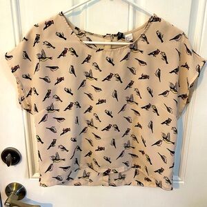 Polyester Bird Graphic Crop Top